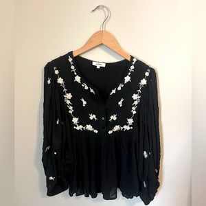 In Loom brand, Black Embroidered Floral Flowy Blouse, Size L